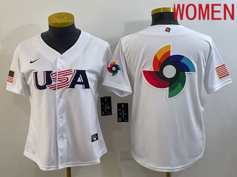 Women 2023 World Cub USA Blank White Nike MLB Jersey5->women mlb jersey->Women Jersey